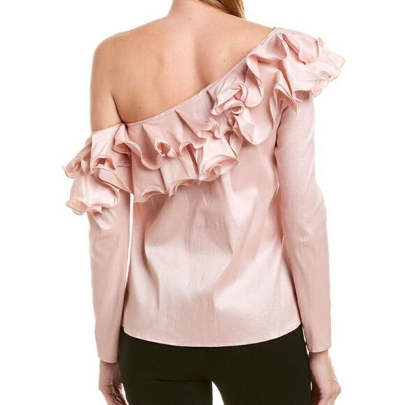 NWT Petersyn Lou One Shoulder Blouse- Cameo Pink Ruffle Size Small - Picture 4 of 12